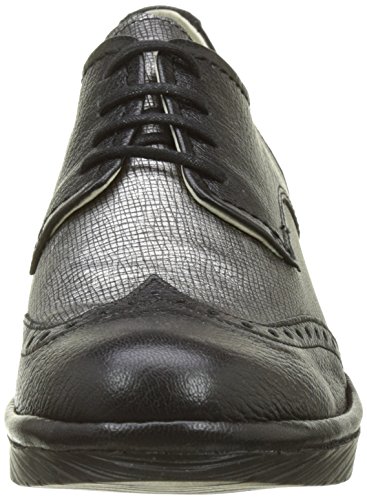 Fly London Palt, Zapatos de Cordones Brogue Mujer, Negro (Black/Anthracite Silver), 37 EU