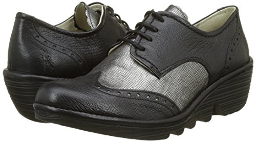 Fly London Palt, Zapatos de Cordones Brogue Mujer, Negro (Black/Anthracite Silver), 37 EU