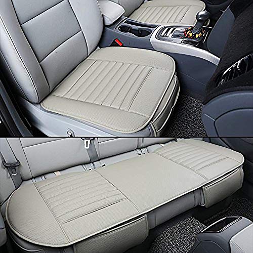 Fundas de lujo 2 + 1 para asientos delanteros y traseros Four Seasons, transpirable para el interior del coche, cojín, funda para cojín, alfombrilla para suministros de coche, cuero PU, beige