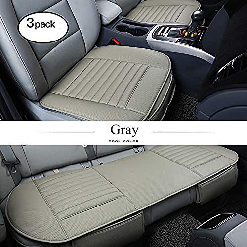 Fundas de lujo 2 + 1 para asientos delanteros y traseros Four Seasons, transpirable para el interior del coche, cojín, funda para cojín, alfombrilla para suministros de coche, cuero PU, beige