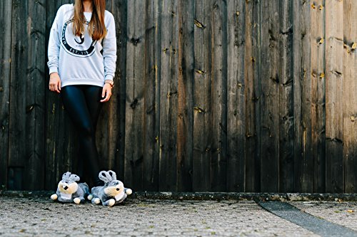 Funslippers Zapatillas Animales Peluche Invierno Suela Goma Duradera Calientes Casa Conejo Liebre Liebrecilla Mujer Gris M 39/41 EU