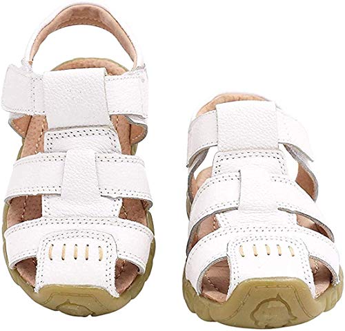 Gaatpot Unisex Niños Sandalias con Punta Cerrada Niña Niño Zapatos Sandalias de Vestir en Cuero Zapatillas Verano Blanco 30.5 EU/31 CN