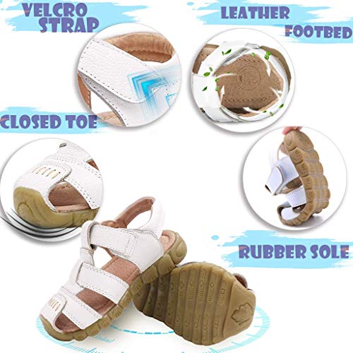 Gaatpot Unisex Niños Sandalias con Punta Cerrada Niña Niño Zapatos Sandalias de Vestir en Cuero Zapatillas Verano Blanco 30.5 EU/31 CN