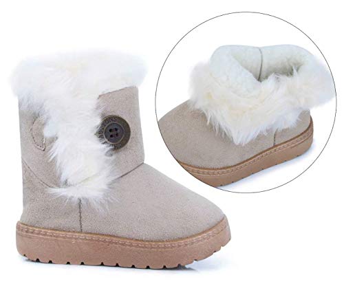 Gaatpot Zapatos Invierno Niña Niño Botas de Nieve Forradas Zapatillas Botón Botines Planas para Unisex Niños Beige 30 EU = 31 CN