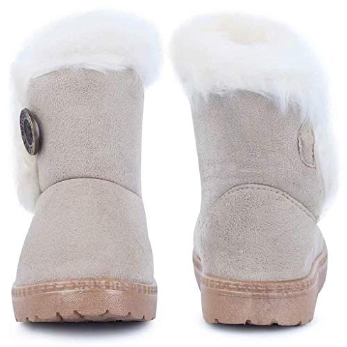 Gaatpot Zapatos Invierno Niña Niño Botas de Nieve Forradas Zapatillas Botón Botines Planas para Unisex Niños Beige 32 EU = 33 CN