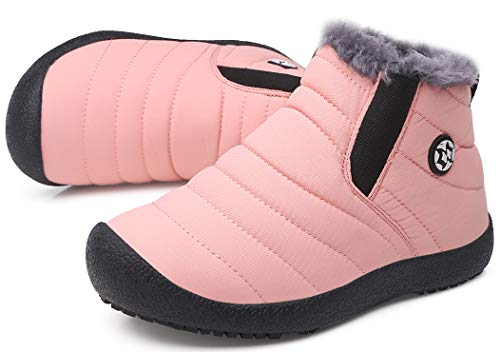 Gaatpot Zapatos Invierno Niña Niño Botas de Nieve Forradas Zapatillas Sneaker Botines Planas para Unisex Niños Rosa 28.5 EU = 29 CN