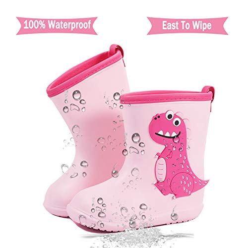 Gainsera Botas de Agua Niña Niño Botas de Agua Lluvia Impermeable y Antideslizante Caucho de EVA Rain Boots, 1102 Rosa 24 EU