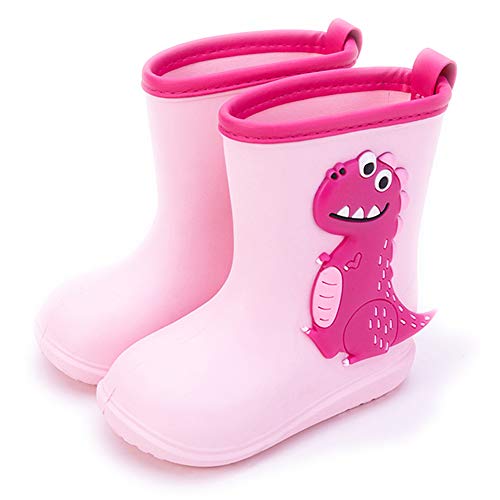 Gainsera Botas de Agua Niña Niño Botas de Agua Lluvia Impermeable y Antideslizante Caucho de EVA Rain Boots, 1102 Rosa 24 EU