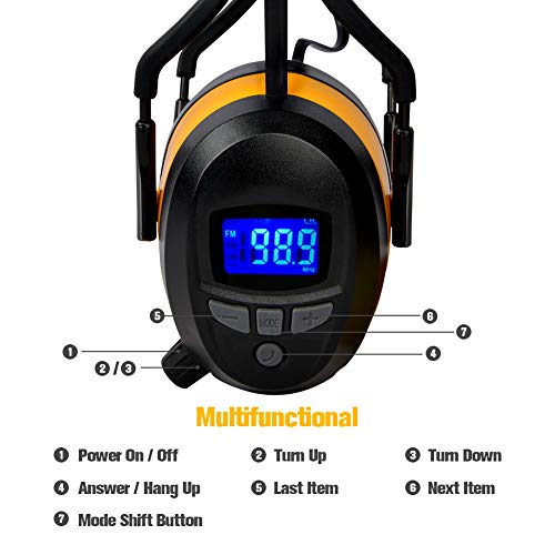 Gardtech - Auriculares de protección auditiva con radio / Bluetooth / MP3, protección auditiva de seguridad con NRR 29dB, para hombres y mujeres, protección para tiro y segar (amarillo)