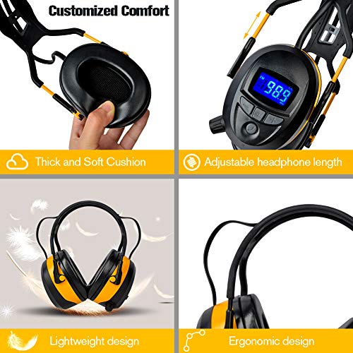 Gardtech - Auriculares de protección auditiva con radio / Bluetooth / MP3, protección auditiva de seguridad con NRR 29dB, para hombres y mujeres, protección para tiro y segar (amarillo)