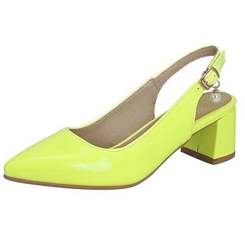 Garggi Tacón Ancho Pump Mujer Puntiagudo Fiesta Slingback Zapatos Tacón Medio Moda Noche Vestido Pump Hebilla Verde Talla 42 EU/44 Asiática