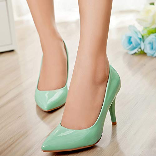Garggi Tacón De Aguja Pump Tacón Alto Mujer Puntiagudo Sin Cordones Vestido Zapatos Moda Noche Fiesta Charol Pump Verde Talla 40 EU/41 Asiática