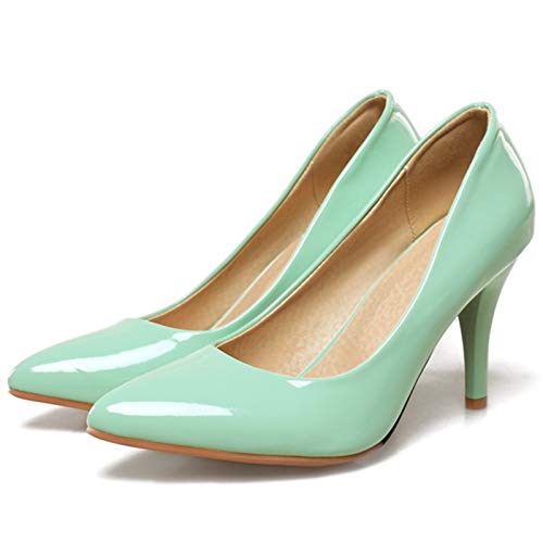 Garggi Tacón De Aguja Pump Tacón Alto Mujer Puntiagudo Sin Cordones Vestido Zapatos Moda Noche Fiesta Charol Pump Verde Talla 40 EU/41 Asiática