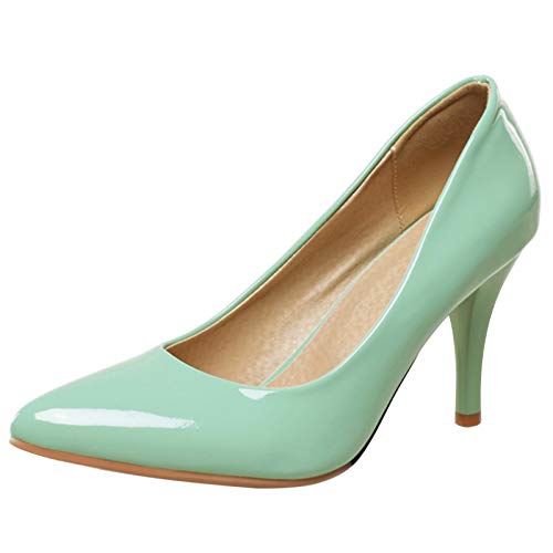 Garggi Tacón De Aguja Pump Tacón Alto Mujer Puntiagudo Sin Cordones Vestido Zapatos Moda Noche Fiesta Charol Pump Verde Talla 40 EU/41 Asiática
