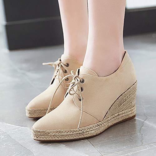 Garggi Tacón De Cuña Alpargatas Mujer Cordones Puntiagudo Casual Plataforma Heel Pump Moda Tacón Alto Pump Beige Talla 39 EU/40 Asiática