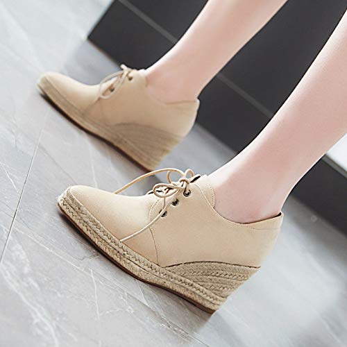 Garggi Tacón De Cuña Alpargatas Mujer Cordones Puntiagudo Casual Plataforma Heel Pump Moda Tacón Alto Pump Beige Talla 39 EU/40 Asiática