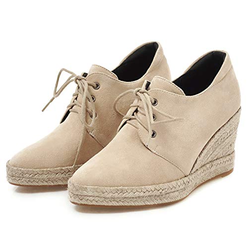 Garggi Tacón De Cuña Alpargatas Mujer Cordones Puntiagudo Casual Plataforma Heel Pump Moda Tacón Alto Pump Beige Talla 39 EU/40 Asiática
