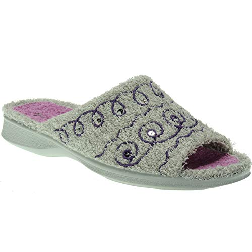 GARZÓN 2534.130 Zapatilla Pinki Casa Mujer Destalonada Toalla Anatómica Llana Lentejuelas Antideslizante Gris Talla 40