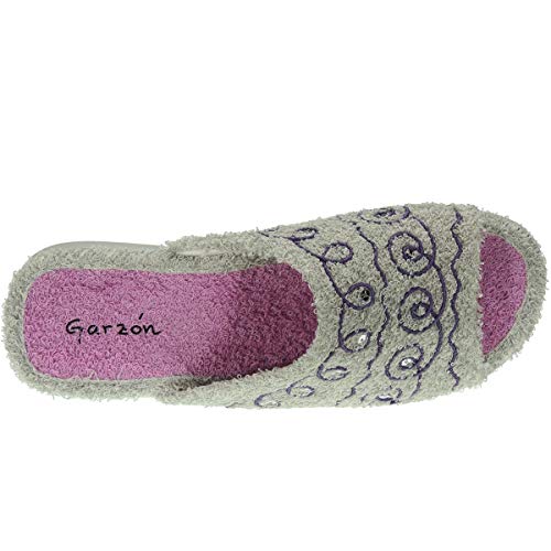 GARZÓN 2534.130 Zapatilla Pinki Casa Mujer Destalonada Toalla Anatómica Llana Lentejuelas Antideslizante Gris Talla 40