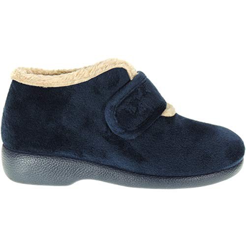 GARZÓN 3895.247 Zapatilla Abotinada Bota Botín Casa Velcro Invierno Pelo Terciopelo Mujer Piso Goma A Talla 39