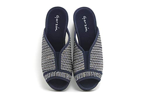 Garzón - Zapatillas de IR por casa destalonadas, con cuña Alta, Suela de Goma Antideslizante, para: Mujer Color: Marino Talla:39