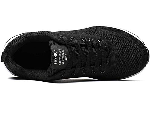 GAXmi Zapatillas Deportivas Mujer Zapatos de Malla Transpirables y Ligeros con Cordones y Cojín de Aire para Running Fitness Negro 35 EU (Etiqueta 36)