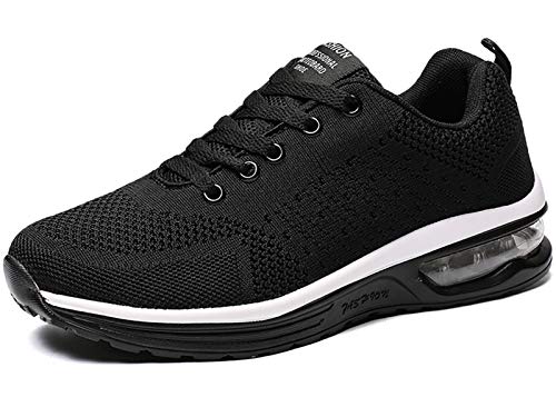 GAXmi Zapatillas Deportivas Mujer Zapatos de Malla Transpirables y Ligeros con Cordones y Cojín de Aire para Running Fitness Negro 40 EU (Etiqueta 42)