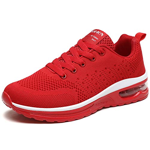 GAXmi Zapatillas Deportivas Mujer Zapatos de Malla Transpirables y Ligeros con Cordones y Cojín de Aire para Running Fitness Potenciar Rojo 39 EU