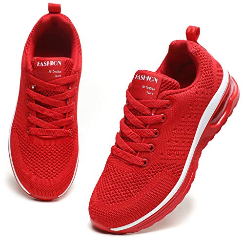 GAXmi Zapatillas Deportivas Mujer Zapatos de Malla Transpirables y Ligeros con Cordones y Cojín de Aire para Running Fitness Potenciar Rojo 39 EU