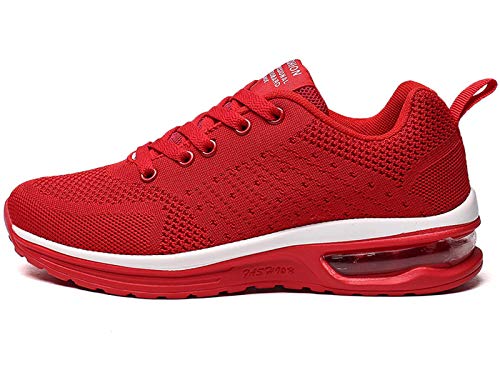 GAXmi Zapatillas Deportivas Mujer Zapatos de Malla Transpirables y Ligeros con Cordones y Cojín de Aire para Running Fitness Rojo 36.5 EU (Etiqueta 38)