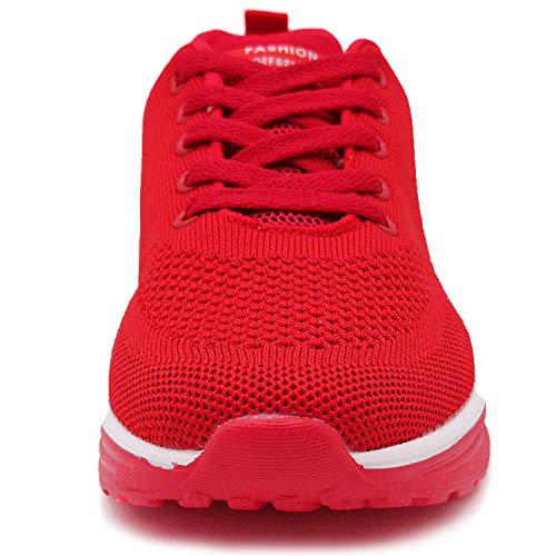 GAXmi Zapatillas Deportivas Mujer Zapatos de Malla Transpirables y Ligeros con Cordones y Cojín de Aire para Running Fitness Rojo 39 EU (Etiqueta 41)