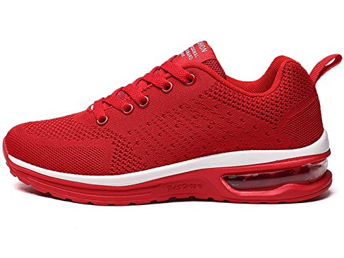 GAXmi Zapatillas Deportivas Mujer Zapatos de Malla Transpirables y Ligeros con Cordones y Cojín de Aire para Running Fitness Rojo 39 EU (Etiqueta 41)