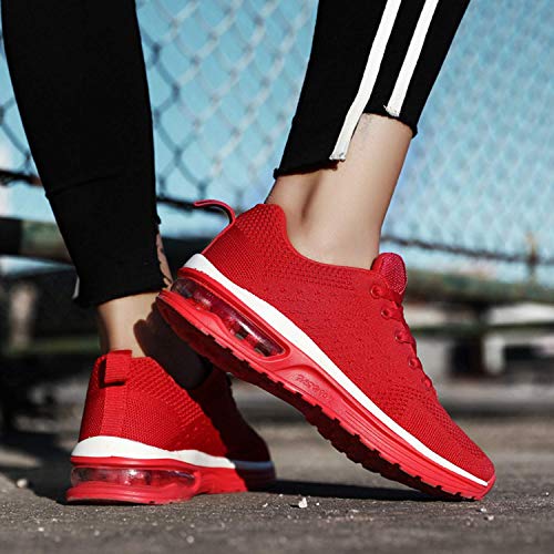 GAXmi Zapatillas Deportivas Mujer Zapatos de Malla Transpirables y Ligeros con Cordones y Cojín de Aire para Running Fitness Rojo 39 EU (Etiqueta 41)