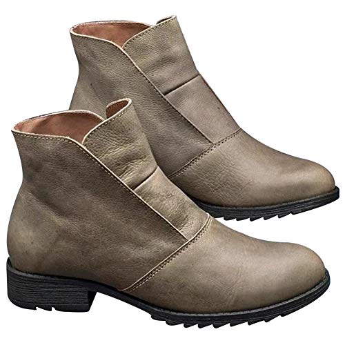 Gelentea Las mujeres de cuero de la PU Botas Dedo del pie Redondo Suela gruesa Tacón Bajo Tobillo Botines Cómodo Amortiguación Zapatos de Invierno, color Verde, talla 39 EU