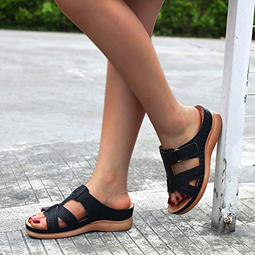 Gelentea Sandalias ortopédicas de punta abierta para mujer, estilo vintage, antideslizantes, transpirables, para el verano, color Negro, talla 36 EU
