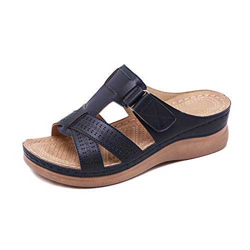 Gelentea Sandalias ortopédicas de punta abierta para mujer, estilo vintage, antideslizantes, transpirables, para el verano, color Negro, talla 36 EU