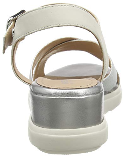 Geox D Pisa D, Sandalias con Punta Abierta Mujer, Plateado (SILVER/OFF WHT C0628), 36 EU