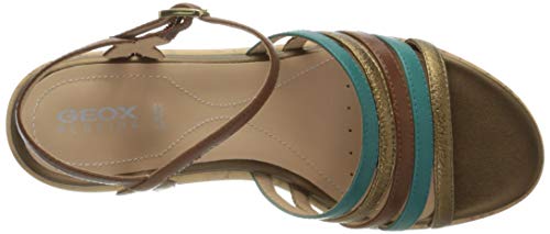 Geox D Primula Sandalo B, Sandalias con Plataforma para Mujer, Marrón (Brown/Turquoise C0729), 35 EU