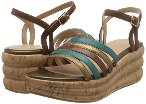 Geox D Primula Sandalo B, Sandalias con Plataforma para Mujer, Marrón (Brown/Turquoise C0729), 35 EU