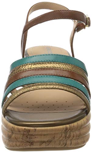 Geox D Primula Sandalo B, Sandalias con Plataforma para Mujer, Marrón (Brown/Turquoise C0729), 35 EU