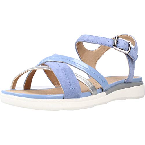 Geox D Sandal Hiver A, Sandalias con Punta Abierta para Mujer, Azul (Lt Blue/Silver C0009), 38 EU