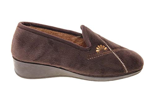 Germen - Zapatilla Cerrada Casa Terciopelo Hechas EN ESPAÑA cuña 4cm (37 EU, Marron, Numeric_37)