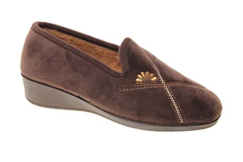 Germen - Zapatilla Cerrada Casa Terciopelo Hechas EN ESPAÑA cuña 4cm (37 EU, Marron, Numeric_37)