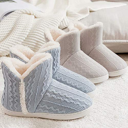 GILKUO Zapatillas de Estar por Casa Mujer Hombre Botas Pantuflas Invierno Peluche Calentitas Botines Cerradas Gris Talla 38 39