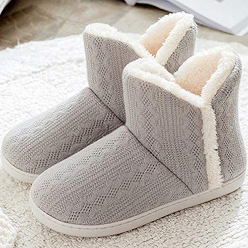 GILKUO Zapatillas de Estar por Casa Mujer Hombre Botas Pantuflas Invierno Peluche Calentitas Botines Cerradas Gris Talla 38 39