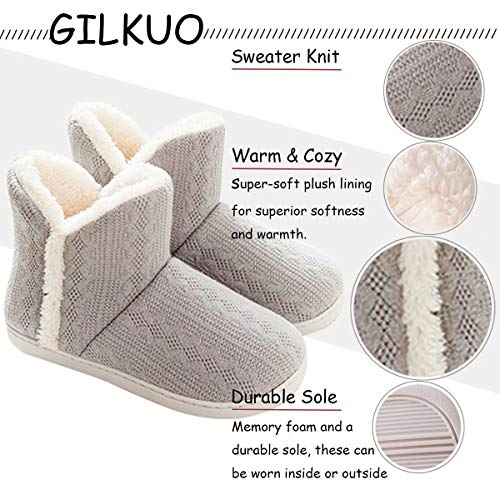 GILKUO Zapatillas de Estar por Casa Mujer Hombre Botas Pantuflas Invierno Peluche Calentitas Botines Cerradas Gris Talla 38 39