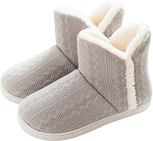 GILKUO Zapatillas de Estar por Casa Mujer Hombre Botas Pantuflas Invierno Peluche Calentitas Botines Cerradas Gris Talla 38 39