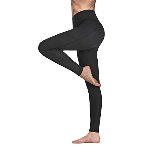 Gimdumasa Pantalón Deportivo de Mujer Cintura Alta Leggings Mallas para Running Training Fitness Estiramiento Yoga y Pilates GI188 (Negro, L)