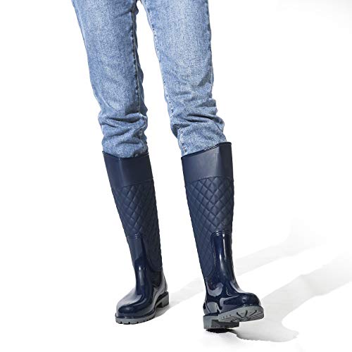 gracosy Botas Agua Mujer Lluvia Botas Alta Goma Impermeable Jardín Trabajo Wellington Botas Zapatos otoño Invierno al Aire Libre Mujer Nieve Botas Elegante Costura Negro