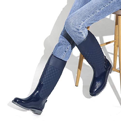 gracosy Botas Agua Mujer Lluvia Botas Alta Goma Impermeable Jardín Trabajo Wellington Botas Zapatos otoño Invierno al Aire Libre Mujer Nieve Botas Elegante Costura Negro